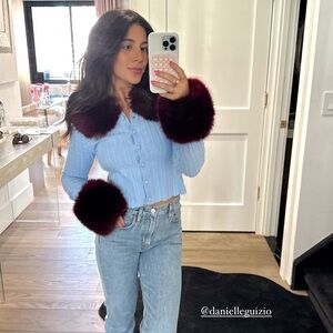 Danielle Guizio Light Blue Sweater with Fur Trim